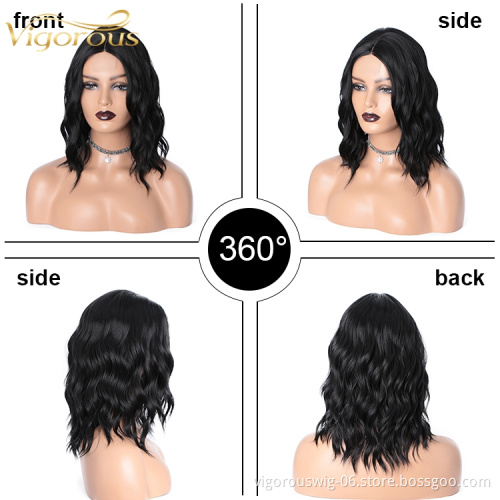 Wholesale Cheap Curly Heat Resistant Fiber Black Women High Quality Lace Frontal Short Synthetic Hair Bob Wigs